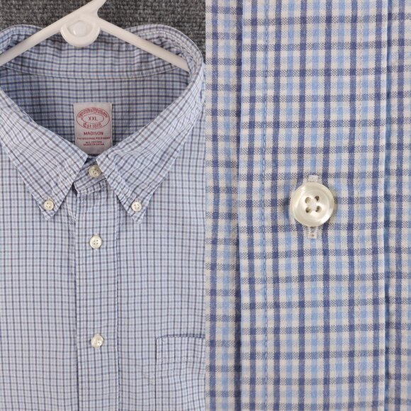 Brooks Brothers Madison Cotton Check Button-Down 2XL Blue Long Sleeve Shirt Men - Picture 1 of 15